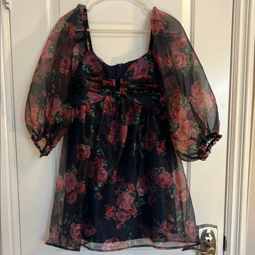 Lulu's Black and Red Puff Sleeve Ruffled Blouse